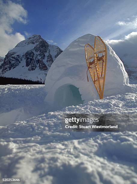 snowshoes at igloo in canadian rockies - igloo isolated stock pictures, royalty-free photos & images