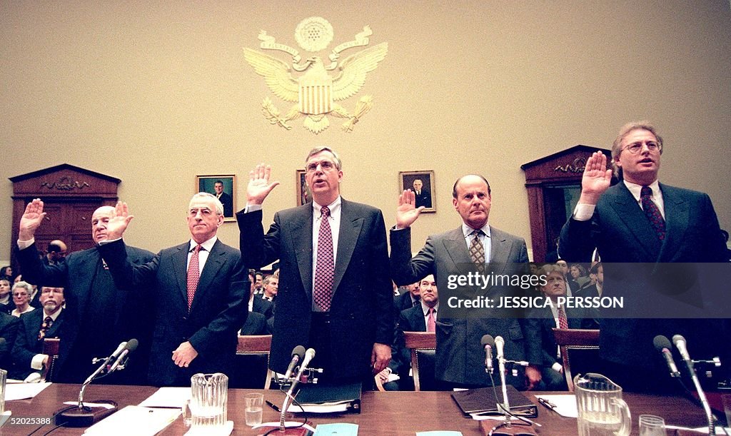 Five US tobacco industry executives L-R Laurence T