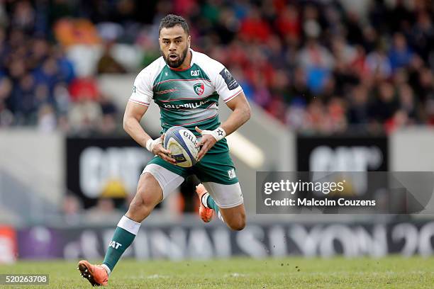 Telusa Veainu of Leicester Tigers runs with the ball during the European Rugby Champions Cup Quarter Final between Leicester Tigers and Stade...