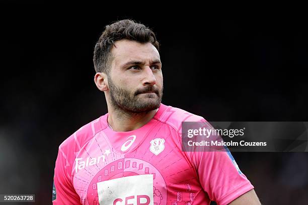 Jeremy Sinzelle of Stade Francais looks on during the European Rugby Champions Cup Quarter Final between Leicester Tigers and Stade Francais Paris on...