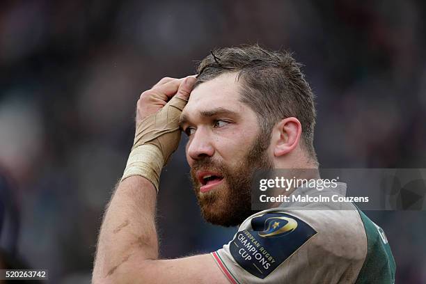 Graham Kitchener of Leicester Tigers looks on following the European Rugby Champions Cup Quarter Final between Leicester Tigers and Stade Francais...