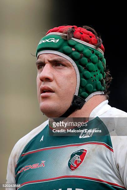 Marcos Ayerza of Leicester Tigers looks on during the European Rugby Champions Cup Quarter Final between Leicester Tigers and Stade Francais Paris on...