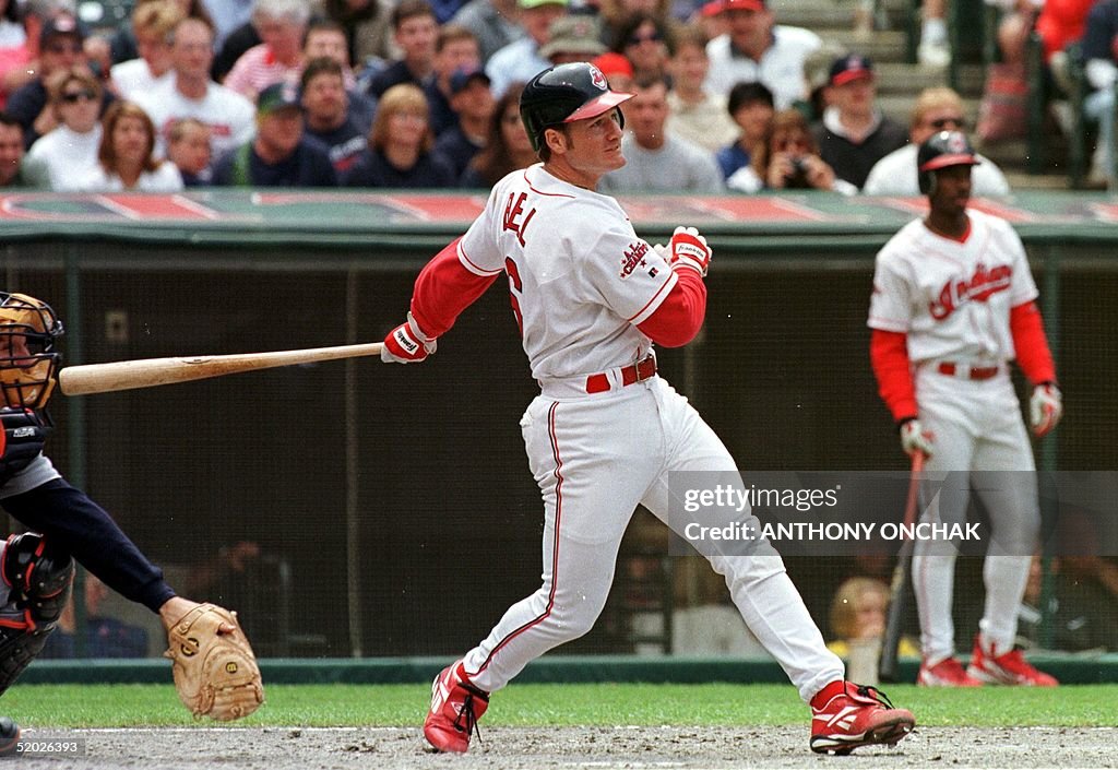 Cleveland Indians batter David Bell watches his hi