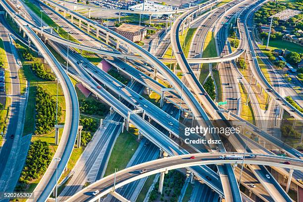 interstate highway interchange i10 i410 convoluted mixmaster san antonio aerial - texas road stock pictures, royalty-free photos & images