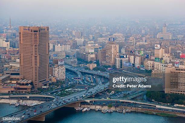 highway crossing the nile river in cairo - cairo bildbanksfoton och bilder