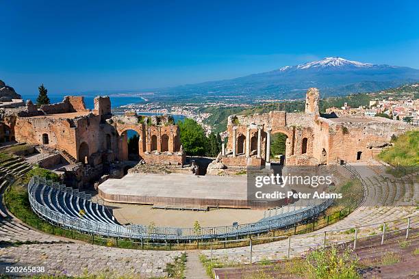 greek theater at taormina in sicily - taormina stock pictures, royalty-free photos & images