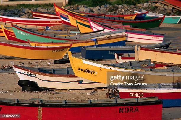 colorful rowboats - aguadilla stock pictures, royalty-free photos & images