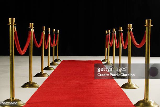 velvet ropes and red carpet - レッドカーペット ストックフォトと画像