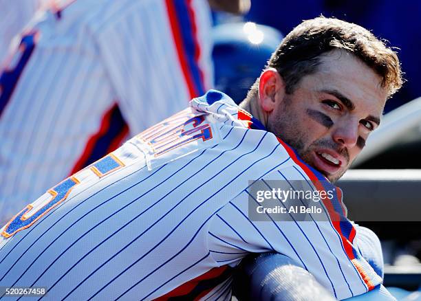 David Wright of the New York Mets looks on against the Philadelphia Phillies during their game at Citi Field on April 10, 2016 in New York City.