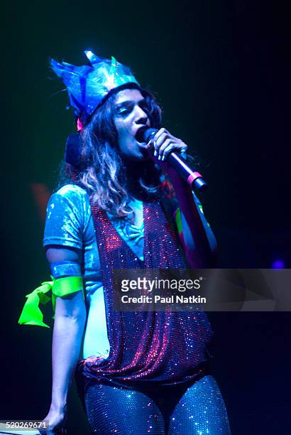 British-Tamil rapper MIA performs onstage at the Aragon Ballroom, Chicago, Illinois, May 9, 2008.