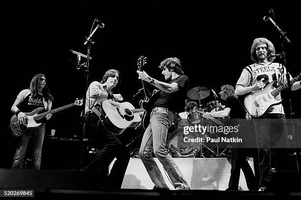 American rock group the Eagles, with special guest Jackson Browne , perform onstage at the Chicago Stadium, Chicago, Illinois, October 22, 1979....