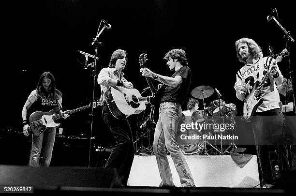 American rock group the Eagles, with special guest Jackson Browne , perform onstage at the Chicago Stadium, Chicago, Illinois, October 22, 1979....