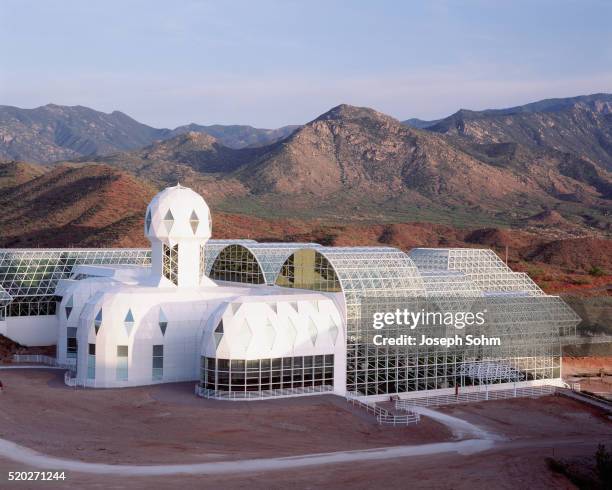 biosphere ii: living quarters and library - biosphere 2 arizona stock pictures, royalty-free photos & images