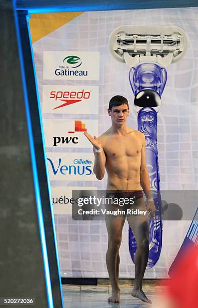 Vincent Riendeau of Canada competes in the Men's 10m Semifinals during Day One of the FINA Diving Grand Prix at Centre Sportif de Gatineau on April...