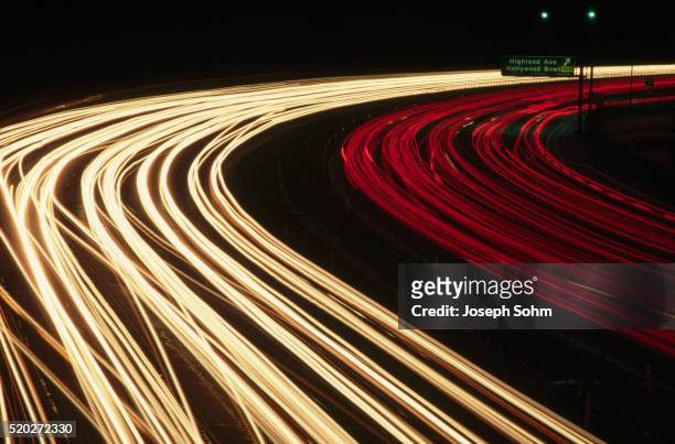 time-lapse traffic in hollywood - traffic time lapse stock pictures, royalty-free photos & images