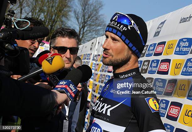 Tom Boonen of Belgium and Etixx-Quick Step finishes second of Paris-Roubaix 2016 cycling race at Velodrome of Roubaix on April 10, 2016 in Roubaix,...