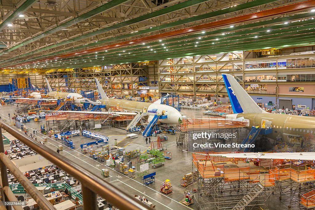 Boeing factory assembley line for 787 commercial airliner.