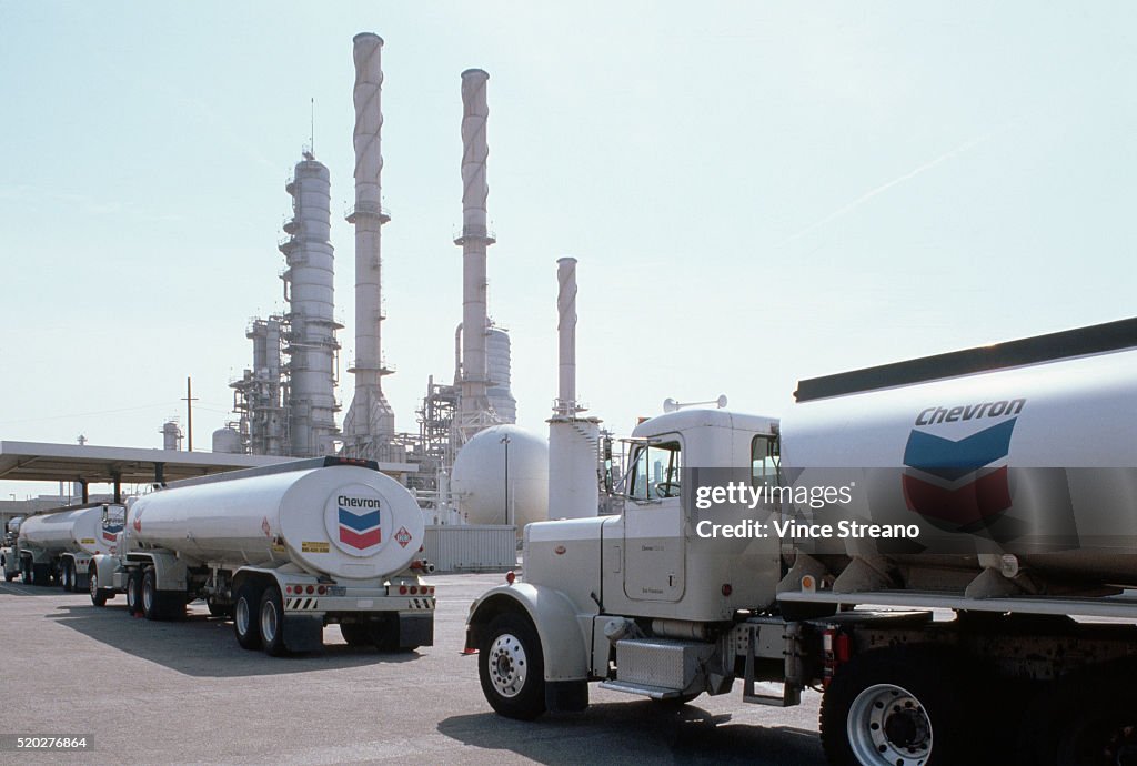 Chevron Oil Trucks at Refinery