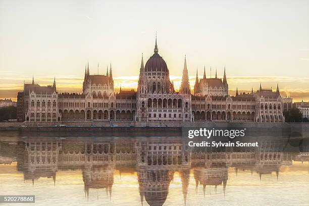 budapest, hungarian parliament building at sunrise - hungarian parliament building stock pictures, royalty-free photos & images