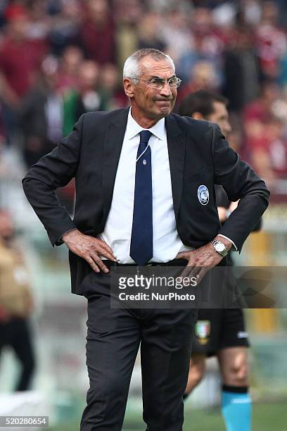 Atalanta coach Edoardo Reja during the Serie A football match n.32 TORINO - CARPI on 10/04/16 at the Stadio Olimpico in Turin, Italy.