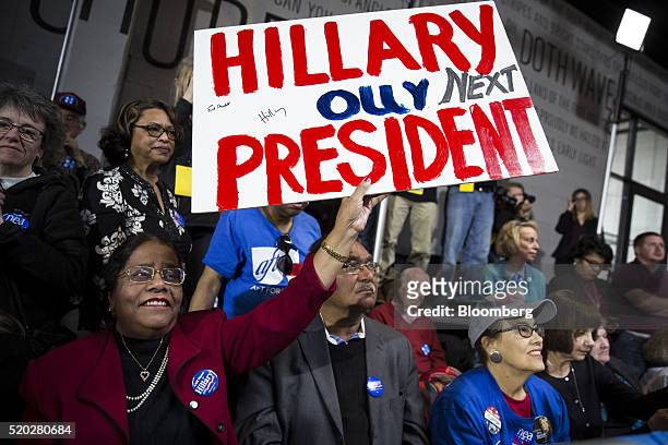 An attendee holds a sign in support of Hillary Clinton, former Secretary of State and 2016 Democratic presidential candidate, not pictures, during an...