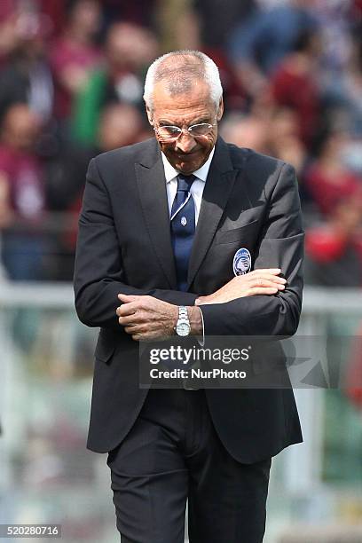 Atalanta coach Edoardo Reja during the Serie A football match n.32 TORINO - CARPI on 10/04/16 at the Stadio Olimpico in Turin, Italy.