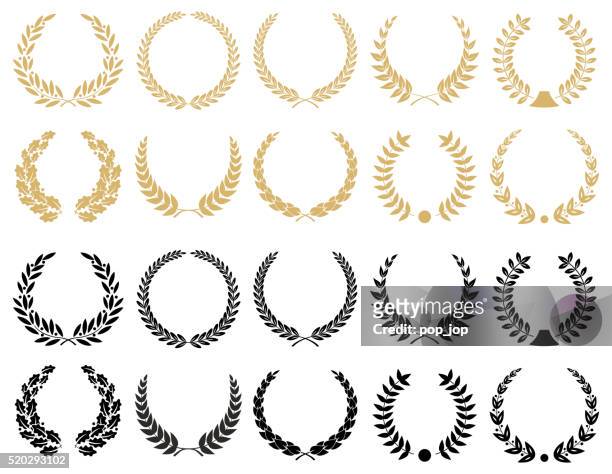 laurel wreaths-set-illustration - auszeichnung stock-grafiken, -clipart, -cartoons und -symbole