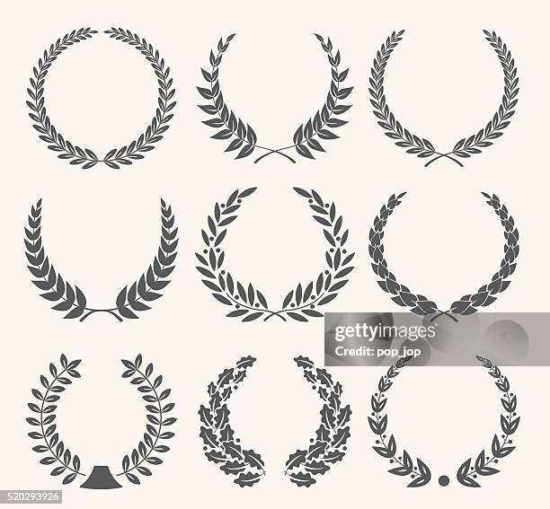 laurel wreaths set - illustration - olive leaves background stock illustrations