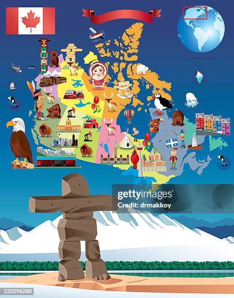 ilustraciones, imágenes clip art, dibujos animados e iconos de stock de dibujo mapa de canadá - inuit