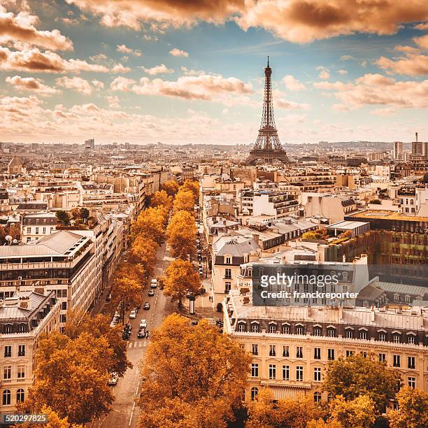 tour eiffel tower aerial view - paris autumn stock pictures, royalty-free photos & images