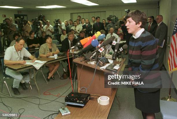 Arizona Attorney General Janet Napolitano addresses a press conference following the execution by lethal injection of convicted murderer and German...