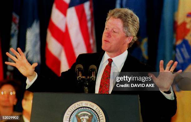 President Bill Clinton addresses the National Governors Association 02 February, 1993 in Washington, DC where he said he would allow states to use...