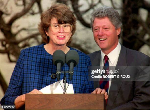President Bill Clinton names Miami prosecutor Janet Reno to be attorney general 11 February 1993 during a Rose Garden ceremony. If confirmed, Reno...
