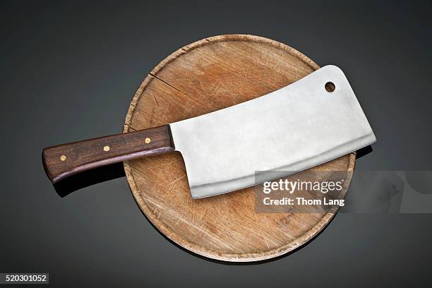 cleaver on a cutting board - cutting board knife stock pictures, royalty-free photos & images