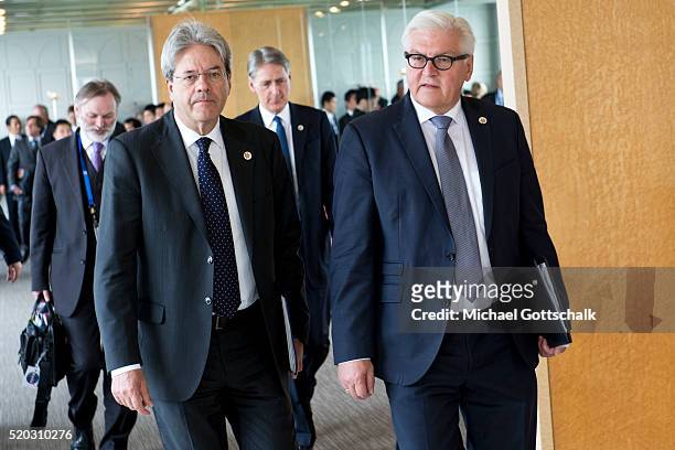 Hiroshima, Japan German Foreign Minister Frank-Walter Steinmeier and Italian Foreign Minister Paolo Gentiloni arrive for a working session at G7...