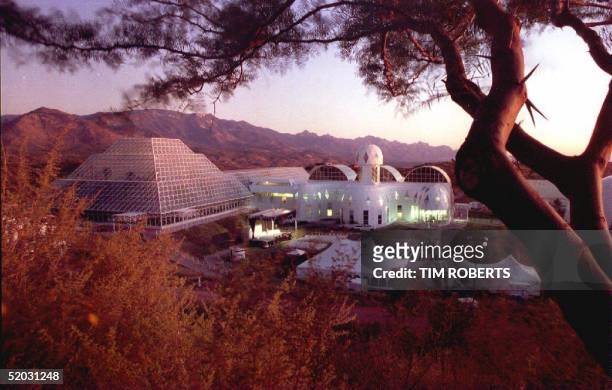 The Biosphere 2 research facility sits nestled in the foothills of the Catalina Mountains north of Tuscon, Arizona 25 September 1993. The eight...