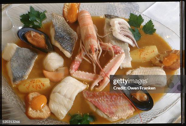 plate of bouillabaisse - rouen stock pictures, royalty-free photos & images