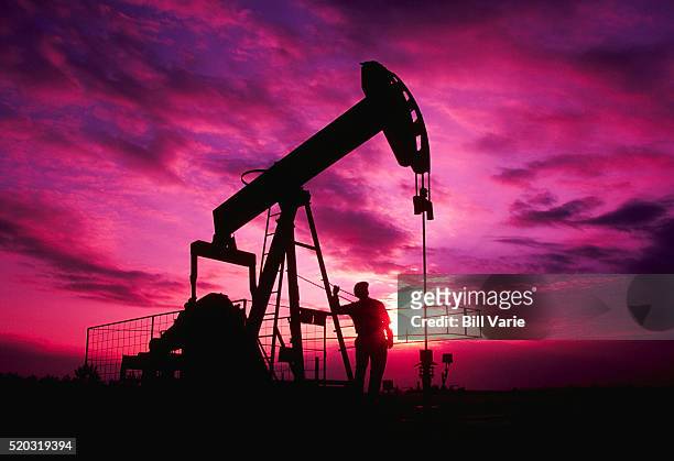 worker checking oil pump - petroleum industry stock pictures, royalty-free photos & images