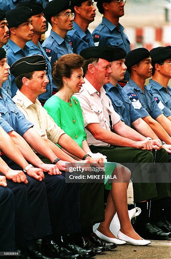 Britain's Princess Anne poses with a group of Brit