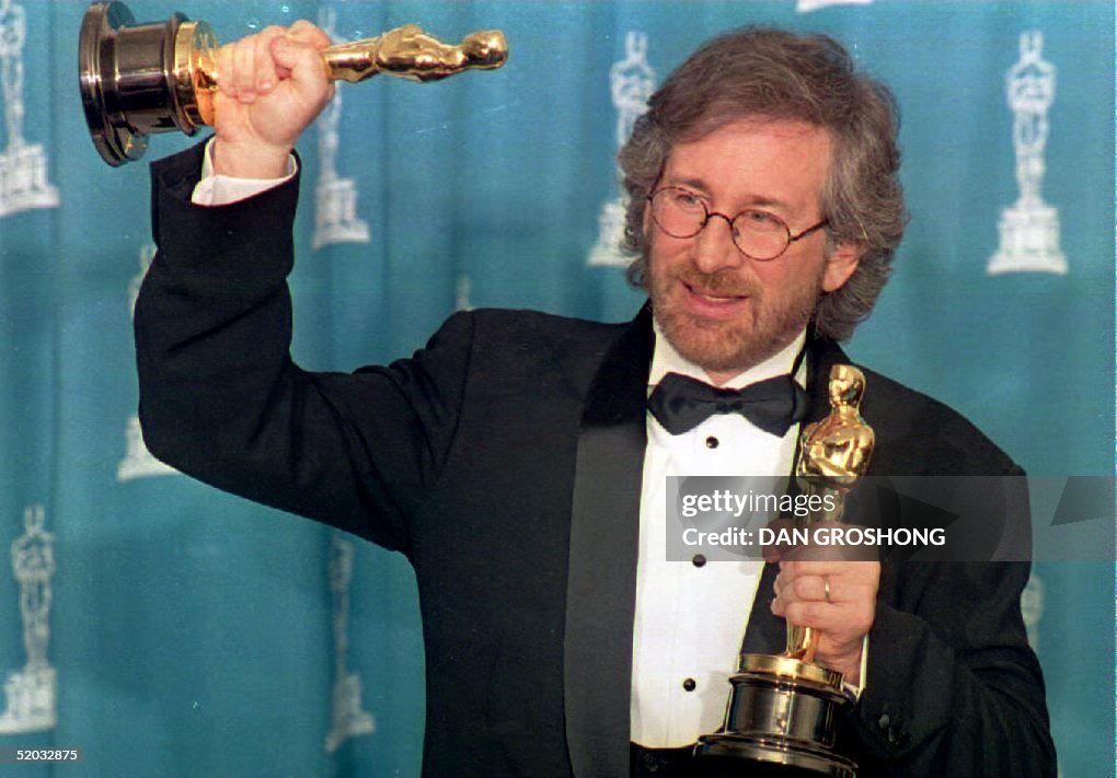 US director Steven Spielberg poses with his two Os