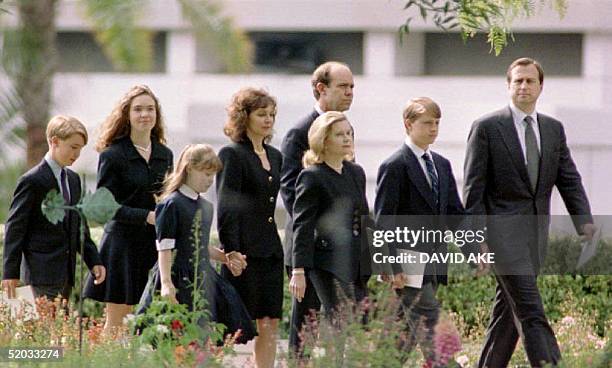 Members of the late President Richard Nixon's family arrive at his, 27 April 1994, funeral at the Richard Nixon Library and Birthplace in Yorba...