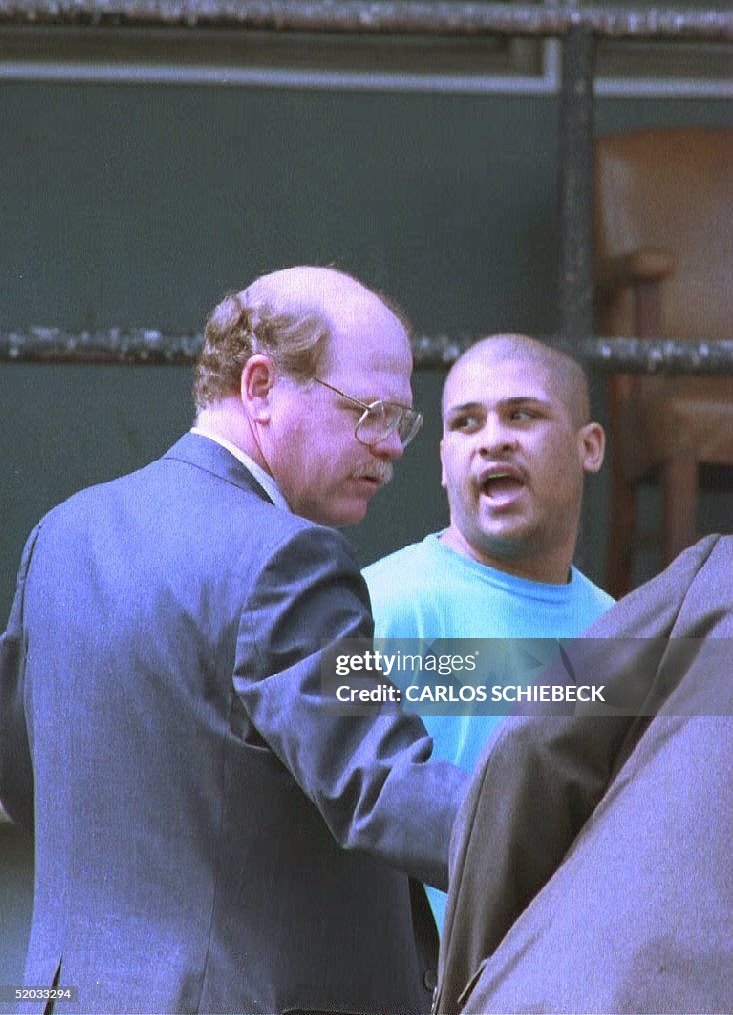 Raymond Butler Rabbitos Raymond Oscar Butler yells to reporters 01 April 1994 in Los Angeles ...