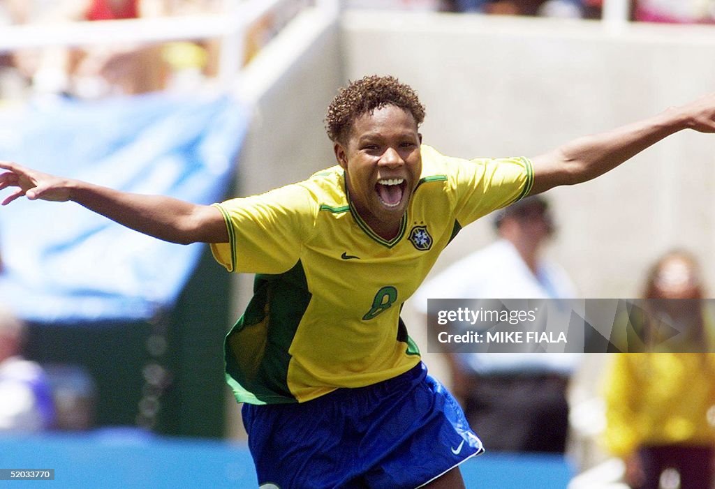 Brazil's Formiga celebrates her game winning shoot