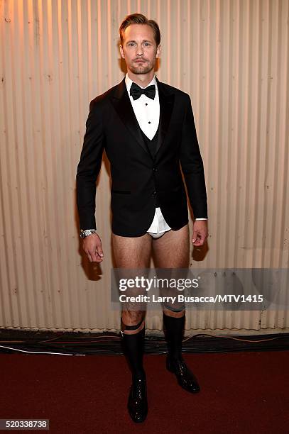 Actor Alexander Skarsgard attends the 2016 MTV Movie Awards at Warner Bros. Studios on April 9, 2016 in Burbank, California. MTV Movie Awards airs...