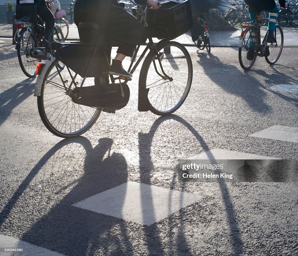 Bicyclist on street in Amsterdam