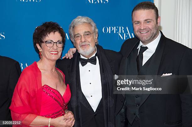 Honoree Waltraud Meier, Tenor/Presenter Placido Domingo and Honoree Joseph Calleja attend the 11th Annual Opera News Awards at The Plaza Hotel on...