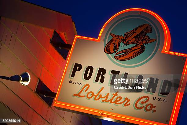 lobster restaurant sign in the old port district - portland neon sign stock pictures, royalty-free photos & images