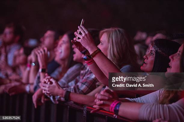 The crowd watches Mumford and Sons perform at BJCC on April 10, 2016 in Birmingham, Alabama.