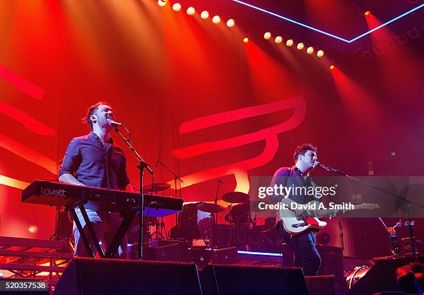 Ben Lovett and Marcus Mumford of Mumford and Sons perform at BJCC on April 10, 2016 in Birmingham, Alabama.