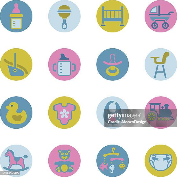 baby icon set - child in car seat stock illustrations